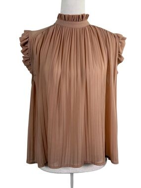 Mele E Pere High-Neck Pleated Ruffle Sleeve Blouse - Rose Beige Size M